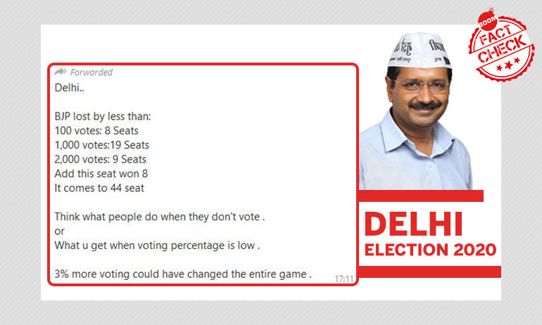 दिल्ली में 36 सीटों पर बीजेपी बेहद कम अंतर से हारी? नहीं, यह फ़र्ज़ी है दिल्ली में 36 सीटों पर बीजेपी बेहद कम अंतर से हारी? नहीं, यह फ़र्ज़ी है