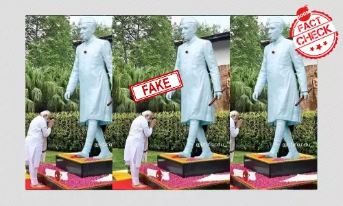 जवाहरलाल नेहरू की मूर्ति को नमन करते प्रधानमंत्री मोदी की फ़ोटोशॉप्ड तस्वीर वायरल