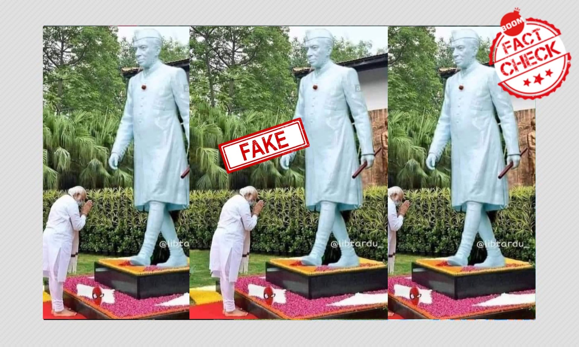 जवाहरलाल नेहरू की मूर्ति को नमन करते प्रधानमंत्री मोदी की फ़ोटोशॉप्ड तस्वीर वायरल जवाहरलाल नेहरू की मूर्ति को नमन करते प्रधानमंत्री मोदी की फ़ोटोशॉप्ड तस्वीर वायरल