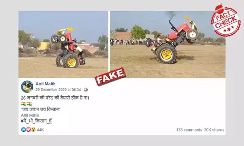 ट्रैक्टर से स्टंट करते इस व्यक्ति का वीडियो किसान आंदोलन से नहीं है