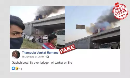 हैदराबाद के पुल पर नहीं लगी ट्रक में आग, यह घटना पुणे की है