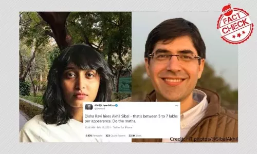 नहीं, दिशा रवि ने अधिवक्ता अखिल सिब्बल को पैरवी के लाखों रूपए नहीं दिए