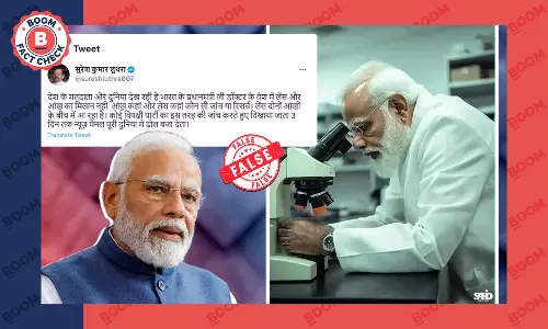 माइक्रोस्कोप में झांकते पीएम मोदी की ये तस्वीर AI की मदद से तैयार की गई है