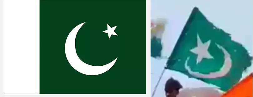 पाकिस्तानी झंडा (बाएं), वीडियो में दिख रहा झंडा (दाएं)