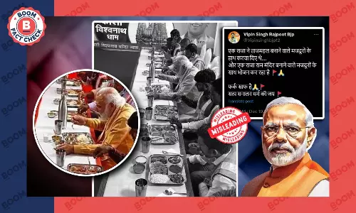 पीएम मोदी की श्रमिकों के साथ की तस्वीर राम मंदिर से जोड़कर भ्रामक दावे के साथ वायरल