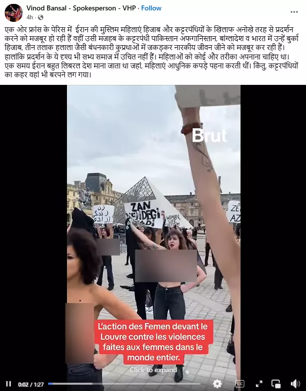 फ्रांस में टॉपलेस होकर विरोध प्रदर्शन करती महिलाओं का झूठे दावों के साथ वीडियो वायरल