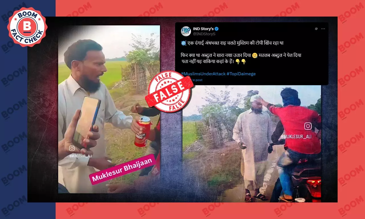 Hindu man pulling off Muslim mans hat scripted video shared as true incident