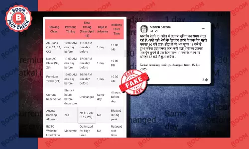 Fact Check on Tatkal ticket booking time change Fact Check on Tatkal ticket booking time change