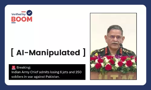 AI-manipulated clip falsely shows Army Chief Upendra Dwivedi admitting loss of 6 jets and 250 soldiers AI-manipulated clip falsely shows Army Chief Upendra Dwivedi admitting loss of 6 jets and 250 soldiers