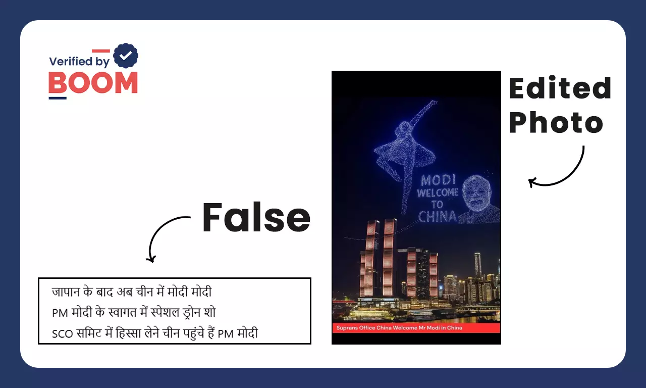 PM Modi being welcomed with a drone show in China