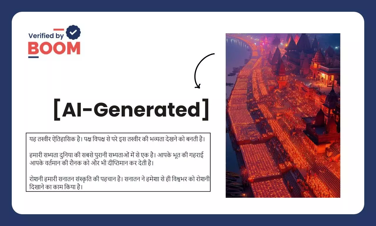 AI-generated image of ghats lit with diyas AI-generated image of ghats lit with diyas