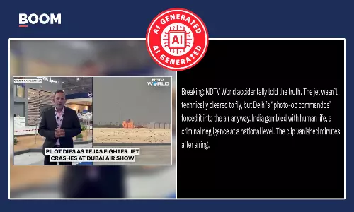 Viral NDTV World clip alleging Tejas crash clearance controversy, AI Video Viral NDTV World clip alleging Tejas crash clearance controversy, AI Video
