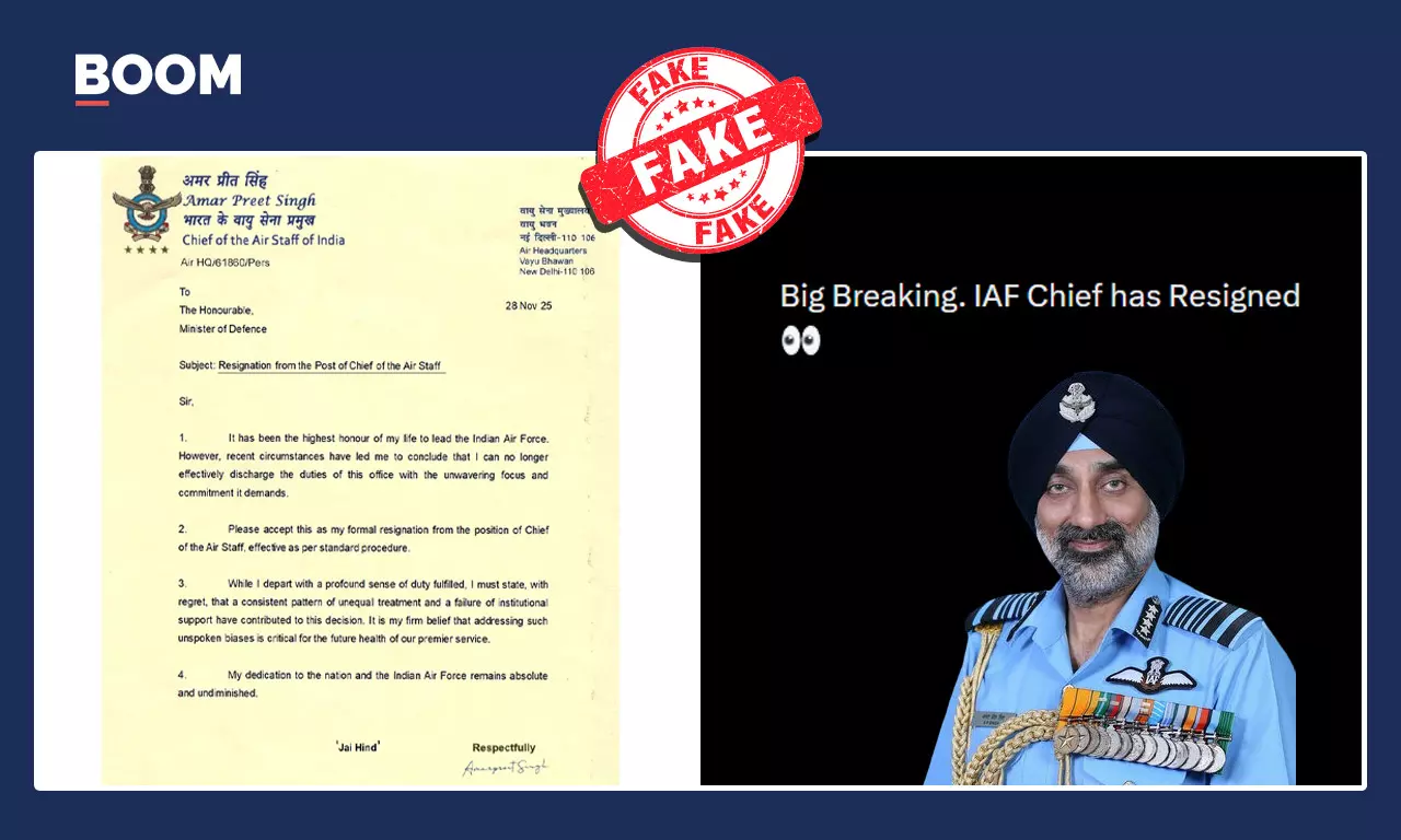 Fake letter claiming the resignation of Air Force Chief AP Singh Fake letter claiming the resignation of Air Force Chief AP Singh
