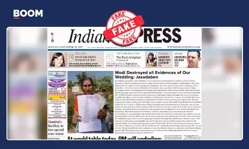 Viral Indian Express front-page screenshot about Modi and Jashodaben’s marriage.