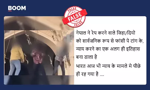 Viral image falsely claimed to show public hanging of rape accused in Nepal, actually a music video scene.